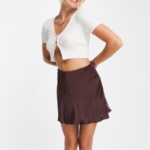 Weekday Satin Shorty Mini Skirt in Brown Burgandy